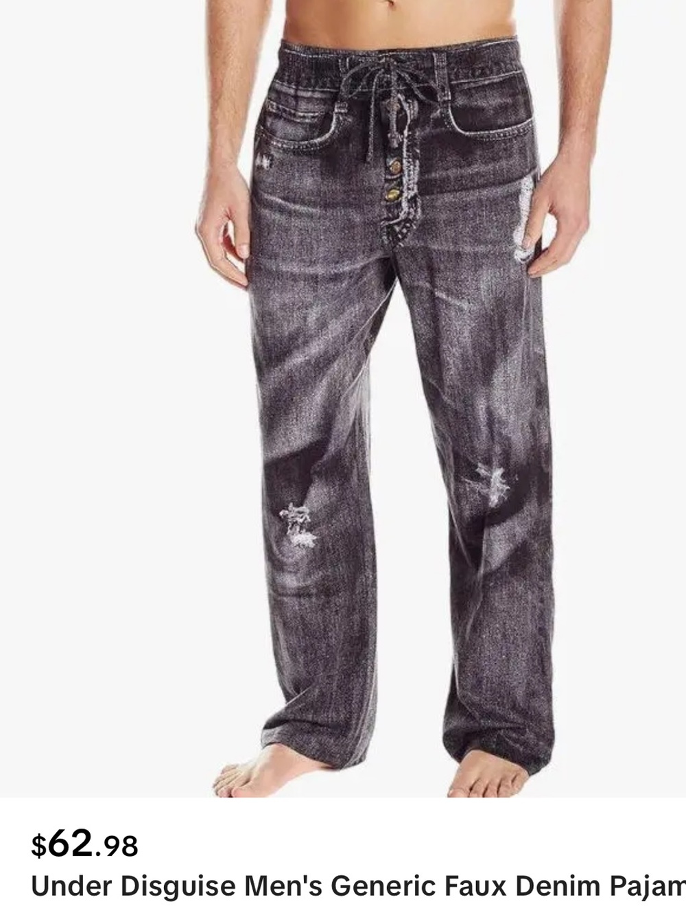 Under Disguise Men's Cotton Faux Denim Relaxed Lounge Pants - Black Wash Sz XXL